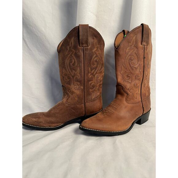 Justin Western Cowboy Boots Brown Leather Youth Size 3D (Big Kids) - Picture 3 of 8